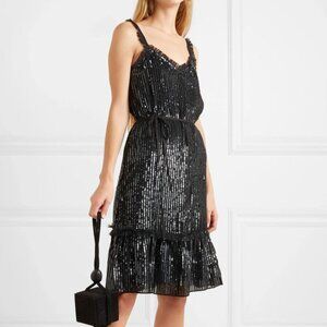 NWT NEEDLE & THREAD Sequined Tulle-Trimmed Sparkle Party Dress - M, Black